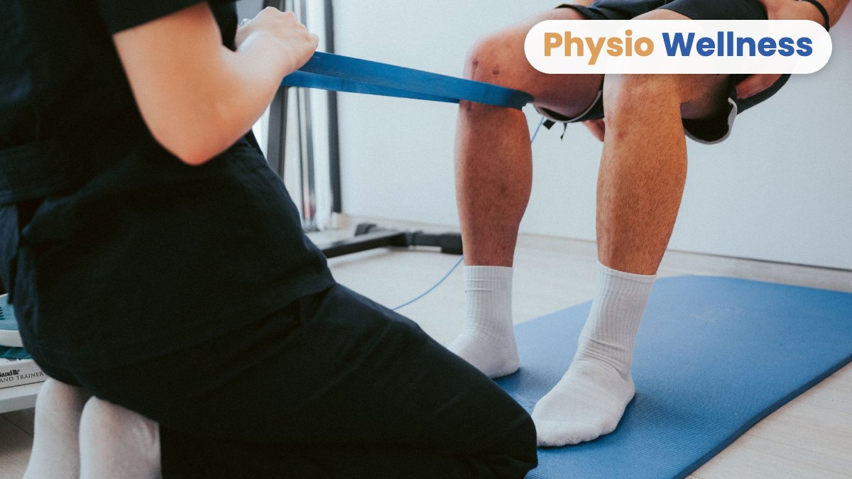 Physiotherapist guiding a patient through resistance band rehab exercises in Etobicoke.