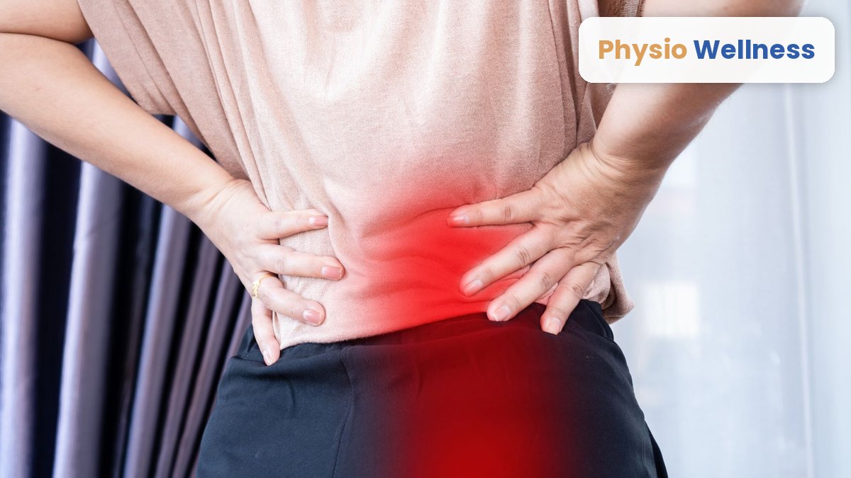 Lower back pain from sciatica highlighted along the spine.