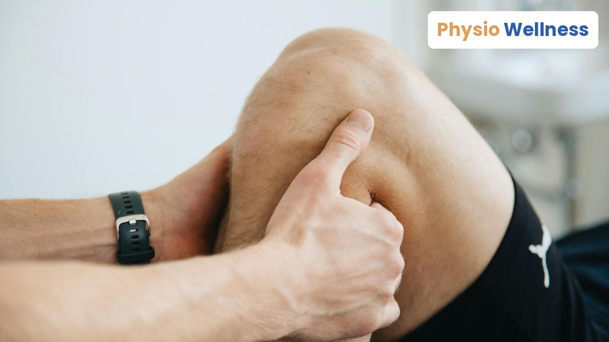Physiotherapist performing a hands-on knee assessment during WSIB rehabilitation in Etobicoke