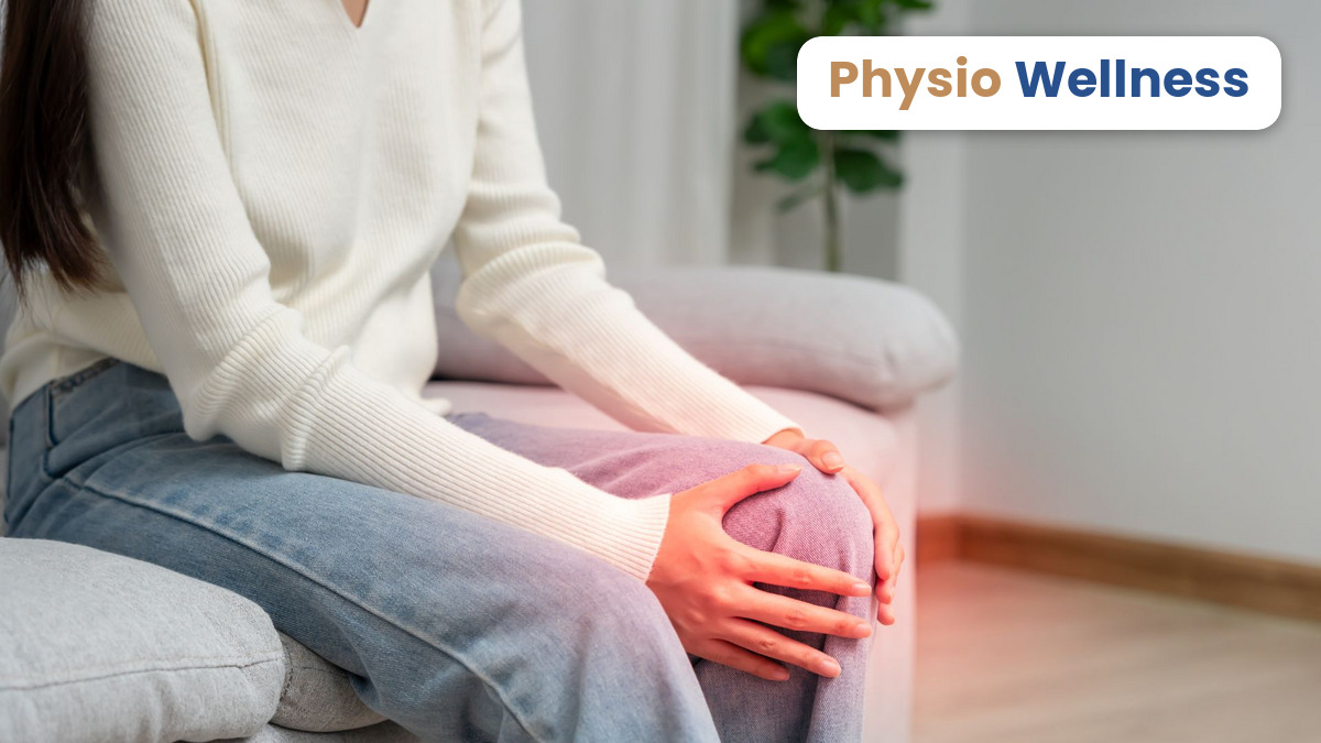 Woman sitting and holding her aching knee from osteoarthritis